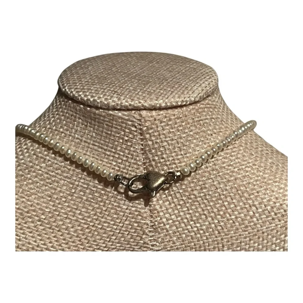 Elegant Pearl and Blue Crystal Necklace - 16”